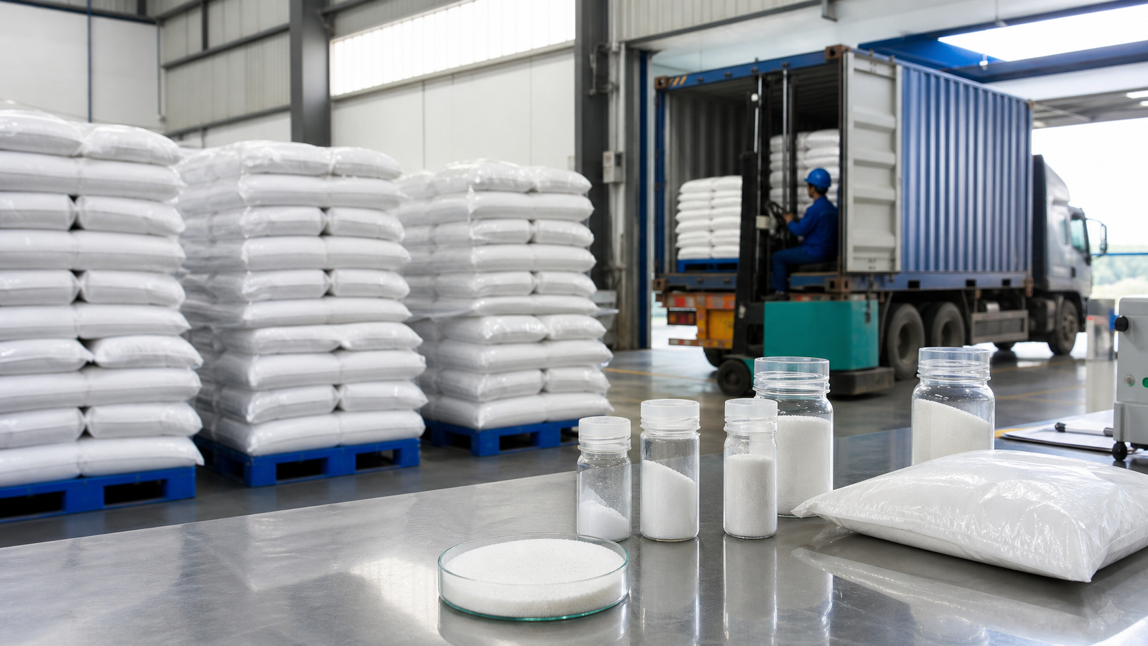 Polyacrylamide factory procurement with sealed chemical bags, samples, and shipment inspection
