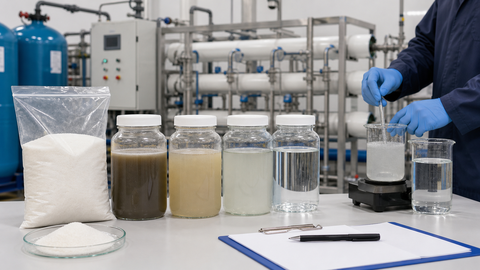 Polyacrylamide supplier evaluation with jar testing samples and produced water treatment notes